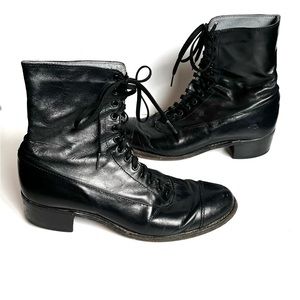 Black Victorian Goth Leather Boots size 6.5